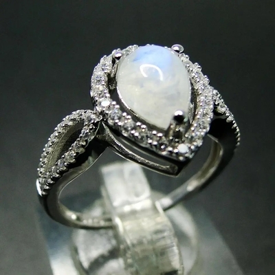 Anelli 925 Sterling Silver della CZ di impegno di Moonstone dell'arcobaleno