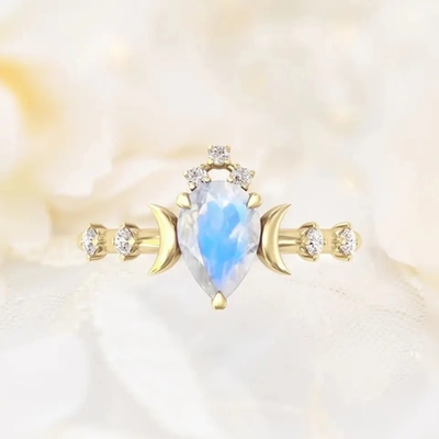 Taglio genuino della pera di Moonstone delle pietre preziose 925 di anniversario degli anelli d'argento naturali dei gioielli