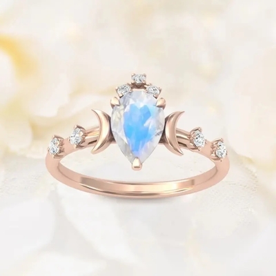 Taglio genuino della pera di Moonstone delle pietre preziose 925 di anniversario degli anelli d'argento naturali dei gioielli