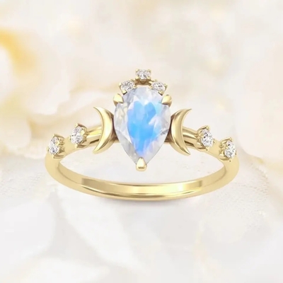Taglio genuino della pera di Moonstone delle pietre preziose 925 di anniversario degli anelli d'argento naturali dei gioielli