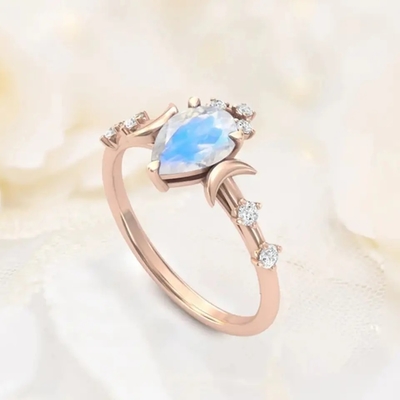 Taglio genuino della pera di Moonstone delle pietre preziose 925 di anniversario degli anelli d'argento naturali dei gioielli