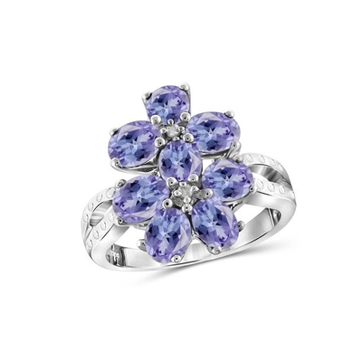 Oro di carati T.G.W. Tanzanite 14kt di 1/2 sopra l'anello di fidanzamento di Sterling Silver 5-Stone CZ