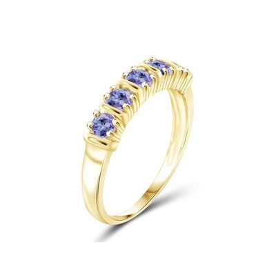 Oro di carati T.G.W. Tanzanite 14kt di 1/2 sopra l'anello di fidanzamento di Sterling Silver 5-Stone CZ