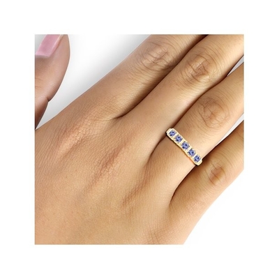 Oro di carati T.G.W. Tanzanite 14kt di 1/2 sopra l'anello di fidanzamento di Sterling Silver 5-Stone CZ