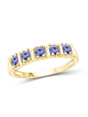 Oro di carati T.G.W. Tanzanite 14kt di 1/2 sopra l'anello di fidanzamento di Sterling Silver 5-Stone CZ