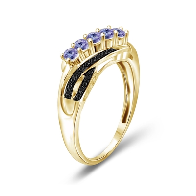 1 carati Tanzanite ed accento CZ bianca Sterling Silver Engagement Ring