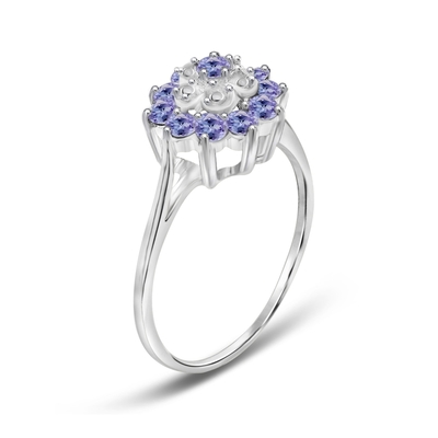I gioiellieri di progettazione del fiore del ramo bastonano l'anello Sterling Silver Ring Jewelry di Tanzanite con l'accento bianco della CZ