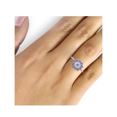 I gioiellieri di progettazione del fiore del ramo bastonano l'anello Sterling Silver Ring Jewelry di Tanzanite con l'accento bianco della CZ