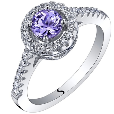 Forcone 1,25 di carati 4 Tanzanite naturale a uovo ed accento CZ bianca Sterling Silver Ring