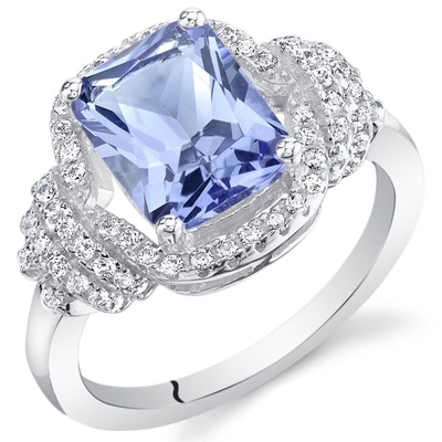 Forcone 1,25 di carati 4 Tanzanite naturale a uovo ed accento CZ bianca Sterling Silver Ring