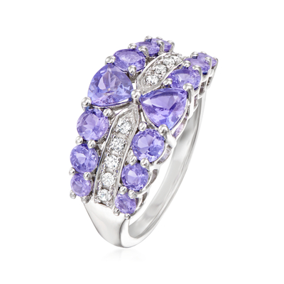 Forcone 1,25 di carati 4 Tanzanite naturale a uovo ed accento CZ bianca Sterling Silver Ring