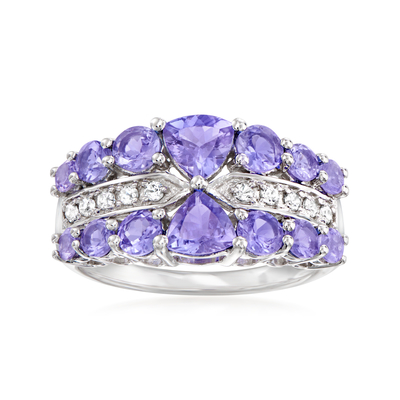 Forcone 1,25 di carati 4 Tanzanite naturale a uovo ed accento CZ bianca Sterling Silver Ring
