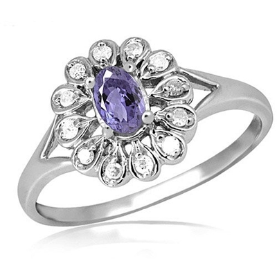 I gioiellieri bastonano 1/4 di accento Sterling Silver Ring di carati T.G.W. Tanzanite And White CZ