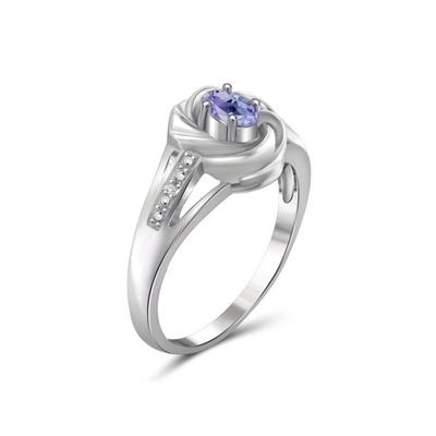 Forcone 1,25 di carati 4 Tanzanite naturale a uovo ed accento CZ bianca Sterling Silver Ring
