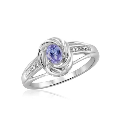 Forcone 1,25 di carati 4 Tanzanite naturale a uovo ed accento CZ bianca Sterling Silver Ring