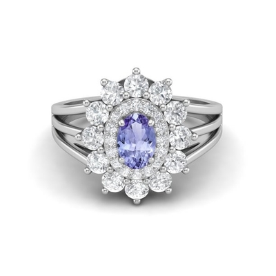 Anello Sterling Silver Ring Jewelry di JewelersClub Tanzanite di progettazione del fiore con l'accento bianco della CZ