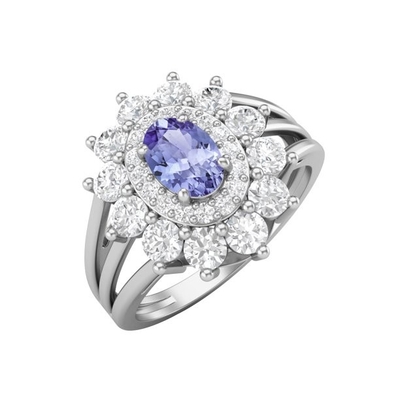 6,02 oro bianco solido blu naturale dell'anello 18K di CTW Tanzanite