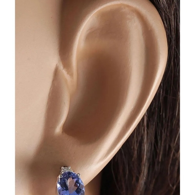 orecchini naturali genuini di Tanzanite di ovale dell'oro bianco 14k con la CZ