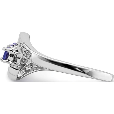 anello naturale genuino di Tanzanite di ovale dell'oro bianco 14k con la CZ