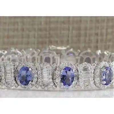 24,70 CTW Tanzanite naturale e braccialetto della CZ in oro bianco solido 14K