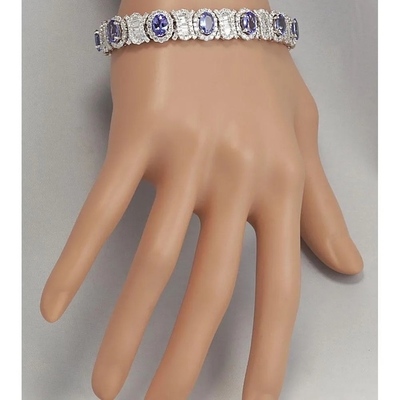 Argento bianco naturale di Finecraft 16 Cttw Tanzanite Topaz Link Tennis Bracelet Sterling