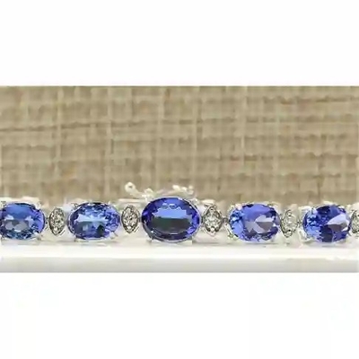 Argento bianco naturale di Finecraft 16 Cttw Tanzanite Topaz Link Tennis Bracelet Sterling