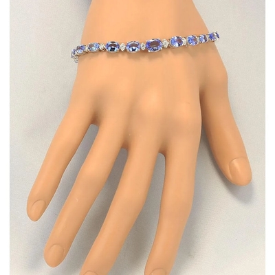 11,80 CTW Tanzanite naturale e braccialetto della CZ in oro bianco solido 14k