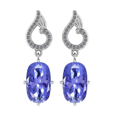 7,82 CTW Tanzanite naturale ed oro giallo del solido degli orecchini 14K della CZ
