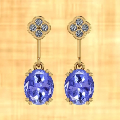 7,82 CTW Tanzanite naturale ed oro giallo del solido degli orecchini 14K della CZ