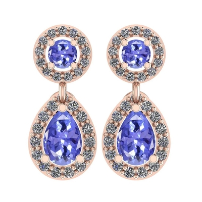 7,82 CTW Tanzanite naturale ed oro giallo del solido degli orecchini 14K della CZ