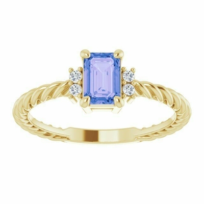 Oro giallo di Ring In 14K di impegno della corda di Tanzanite 0.06CTW