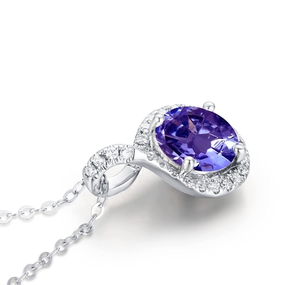 collana naturale del pendente del solitario di Angara Tanzanite dell'oro solido 14K per le ragazze delle donne