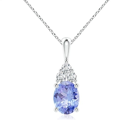 collana naturale del pendente del solitario di Angara Tanzanite dell'oro solido 14K per le ragazze delle donne