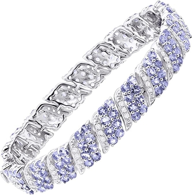 Argento bianco naturale di Finecraft 16 Cttw Tanzanite Topaz Link Tennis Bracelet Sterling
