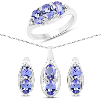 3,12 carati Tanzanite genuino e topazio bianco una collana 925 Sterling Silver di 3 pezzi