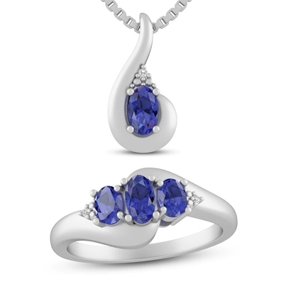 3,12 carati Tanzanite genuino e topazio bianco una collana 925 Sterling Silver di 3 pezzi