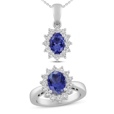 3,12 carati Tanzanite genuino e topazio bianco una collana 925 Sterling Silver di 3 pezzi