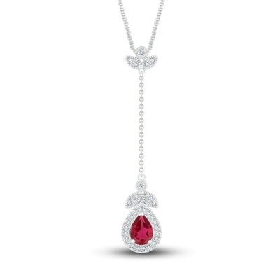 Garnet Ruby Necklace naturale 1/15 di ct TW CZ 14K due Tone Gold
