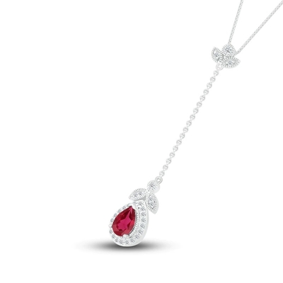 Garnet Ruby Necklace naturale 1/15 di ct TW CZ 14K due Tone Gold