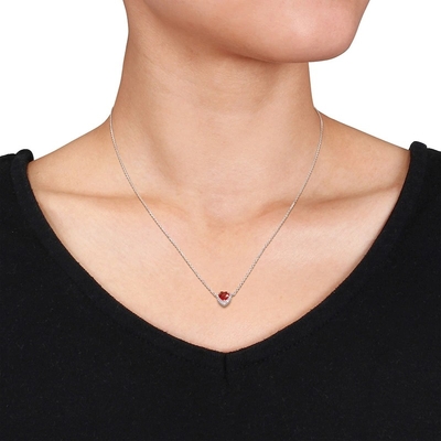 Garnet Ruby Necklace naturale 1/15 di ct TW CZ 14K due Tone Gold