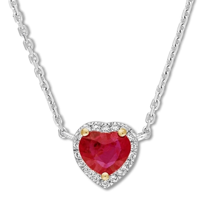 Garnet Ruby Necklace naturale 1/15 di ct TW CZ 14K due Tone Gold