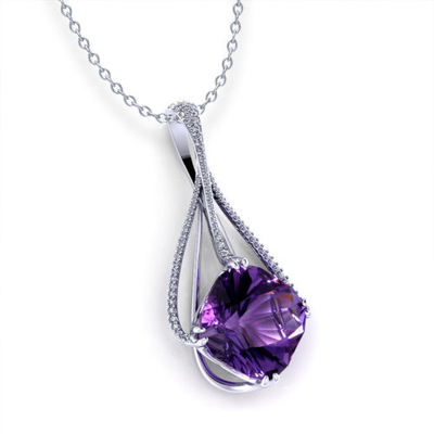 Collana ametista dello scorrevole, collana ametista dello scorrevole (14k oro bianco, ametista di 19x19mm, diamanti .82cttw