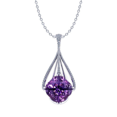 Collana ametista dello scorrevole, collana ametista dello scorrevole (14k oro bianco, ametista di 19x19mm, diamanti .82cttw