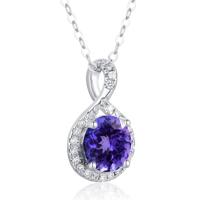 Collana ametista dello scorrevole, collana ametista dello scorrevole (14k oro bianco, ametista di 19x19mm, diamanti .82cttw