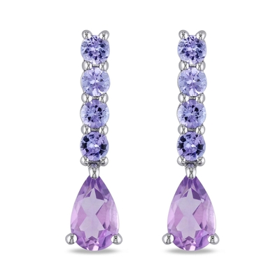 2,46 Ct. T.W. And 1/10 di Ct. Orecchini ametisti di T.W. CZ Leverback in Sterling Silver