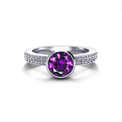 Oro bianco ametista floreale di Ring In 14k, ametista di 6x8mm, diamante .06cttw