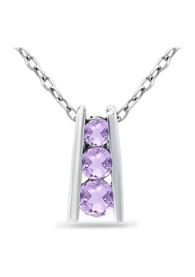 3/8 di ct. t.w. Collana ametista del pendente della scala 3-Stone in Sterling Silver