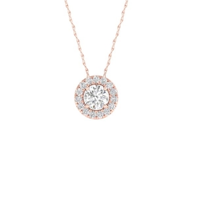 Collana imperiale del pendente di 1/6Ct TDW CZ 10k Rose Gold Round Diamond Halo