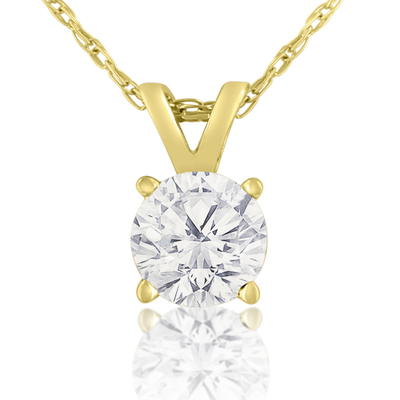 Collana del solitario della CZ di carati di 1/2 in oro giallo di 14 carati (J-K Color, chiarezza I1-I2)