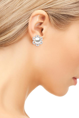 gioielli dell'oro bianco 14K &amp; perla coltivata d'acqua dolce bianca Marquise Earring
